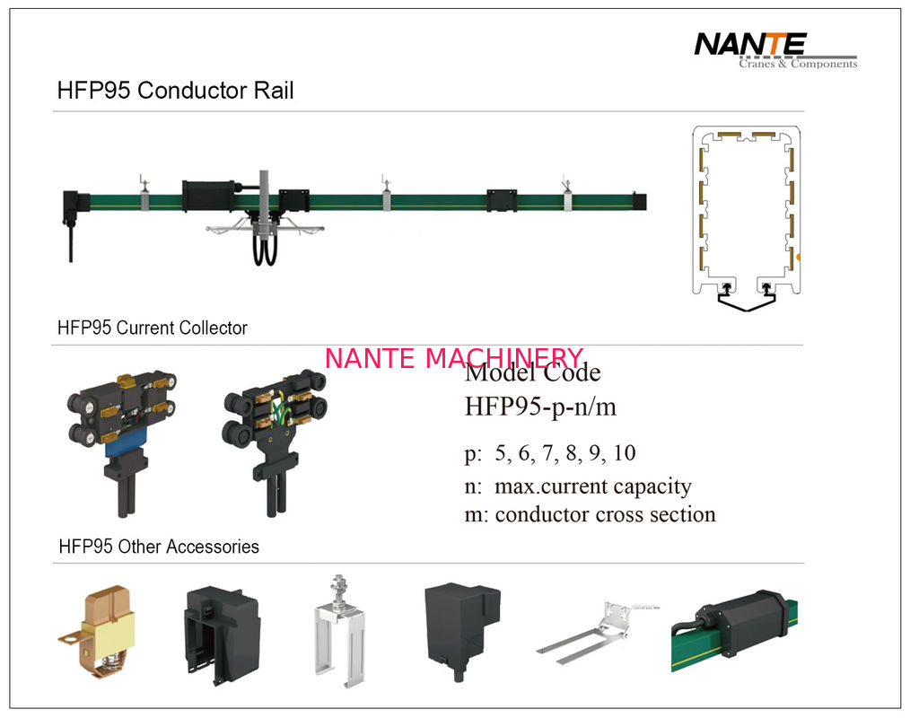 HFP95 5-10 Poles Conductor Rail System Current 50A To 100A Voltage 660V Standard Length 4M