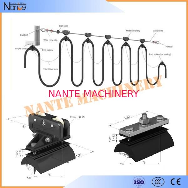 Wire Rope C Track Festoon System , Round Cable Roller / Trolley Festoon Cable Trolley System